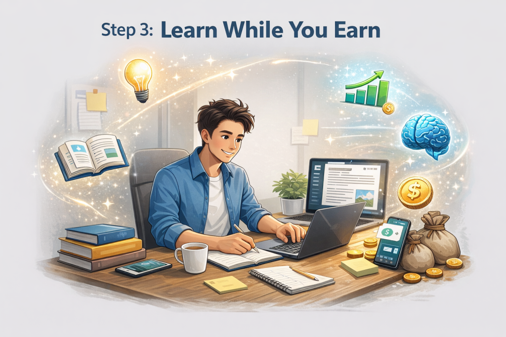 learning and earning online at the same time using AI tools