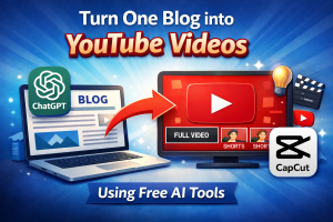 Read more about the article How to Turn One Blog into YouTube Videos Using Free AI Tools (Complete Beginner Guide)